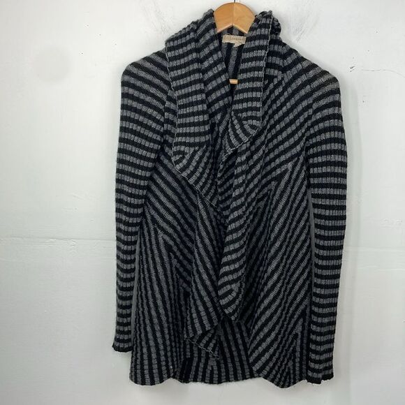 Lineamaglia Sweater Cardigan Waterfall open front Black & Gray Stripes Medium - Picture 2 of 14